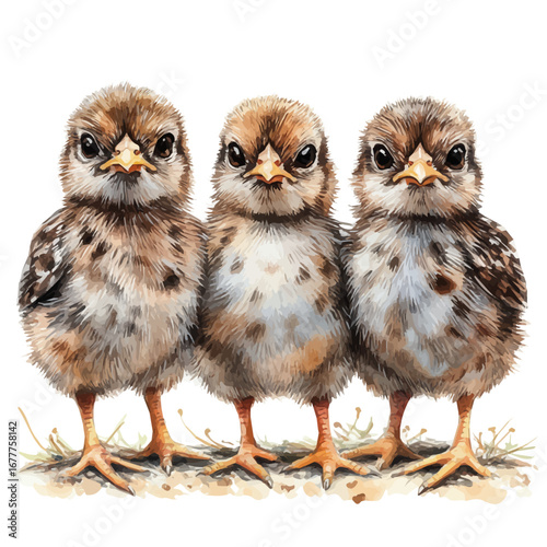 Baby Chicks, watercolor painting vector, isolated on a white background.