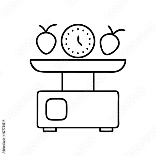 Weighing scale with strawberries in minimalist line art style