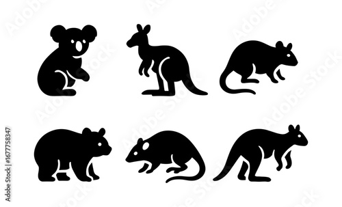 Australian animal silhouettes: koala, kangaroo, and more iconic wildlife designs