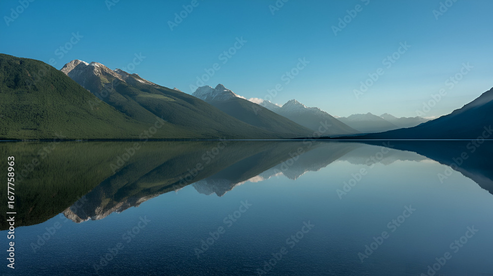 Fototapeta premium Serene Mountain Lake Reflection at Sunrise