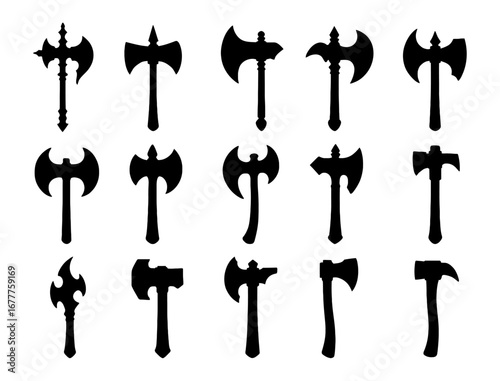 Silhouette collection of battle axes and hatchets in various designs