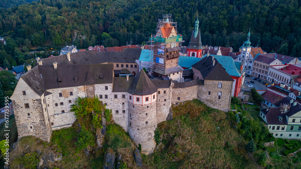 Obraz premium Sunset view of Loket castle in Czech republic