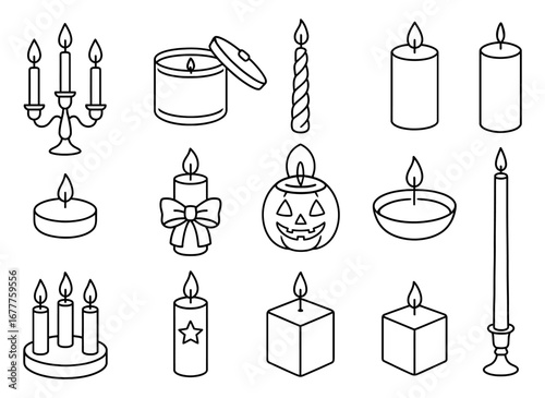 Variety of candle outlines featuring holiday and decorative designs