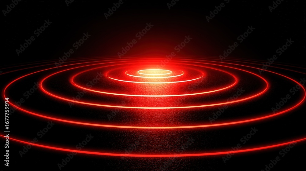 Fototapeta premium Red circles illuminate a dark space