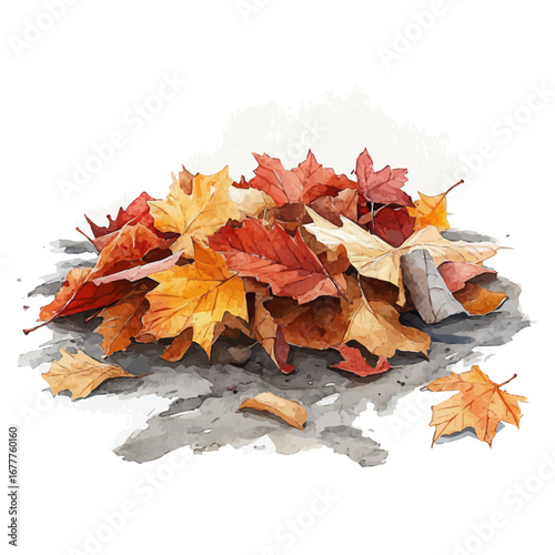 watercolor vector of Autumn Leaf Pile, isolated on a white background.