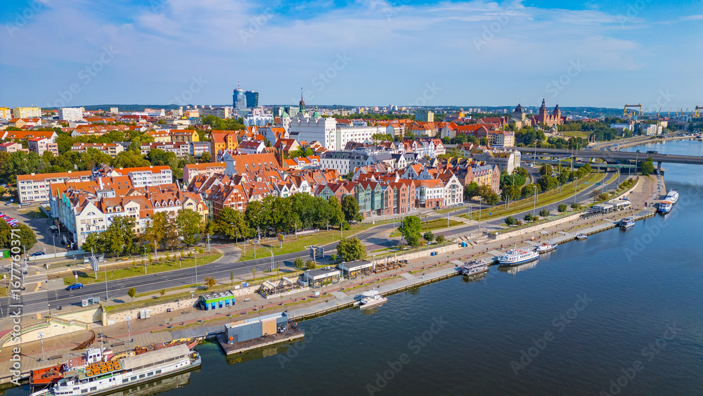 Obraz premium Aerial panorama of the old town in Szczecin, Poland