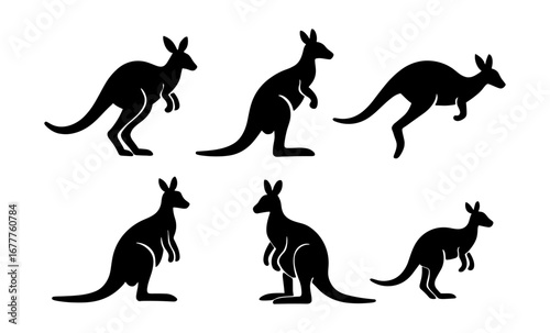 Silhouette kangaroo collection: minimalist animal design set in monochrome