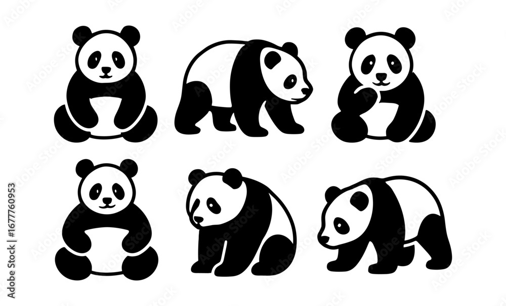 Naklejka premium Adorable panda silhouettes in various poses for wildlife designs