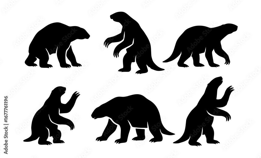 Obraz premium Silhouette collection of giant ground sloths in various poses