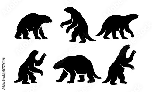 Silhouette collection of giant ground sloths in various poses