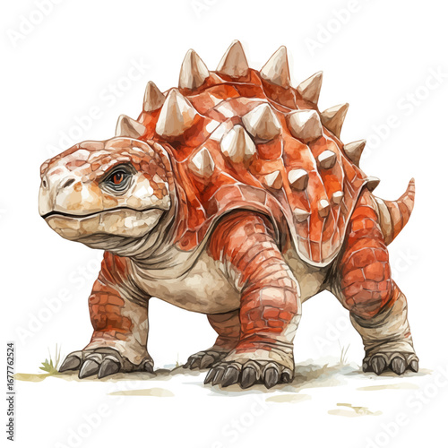 Ankylosaurus, watercolor drawing vector, isolated on a white background.