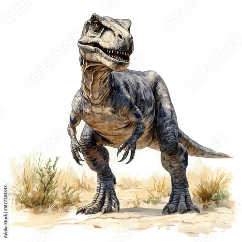 Allosaurus, watercolor painting vector, isolated on a white background.