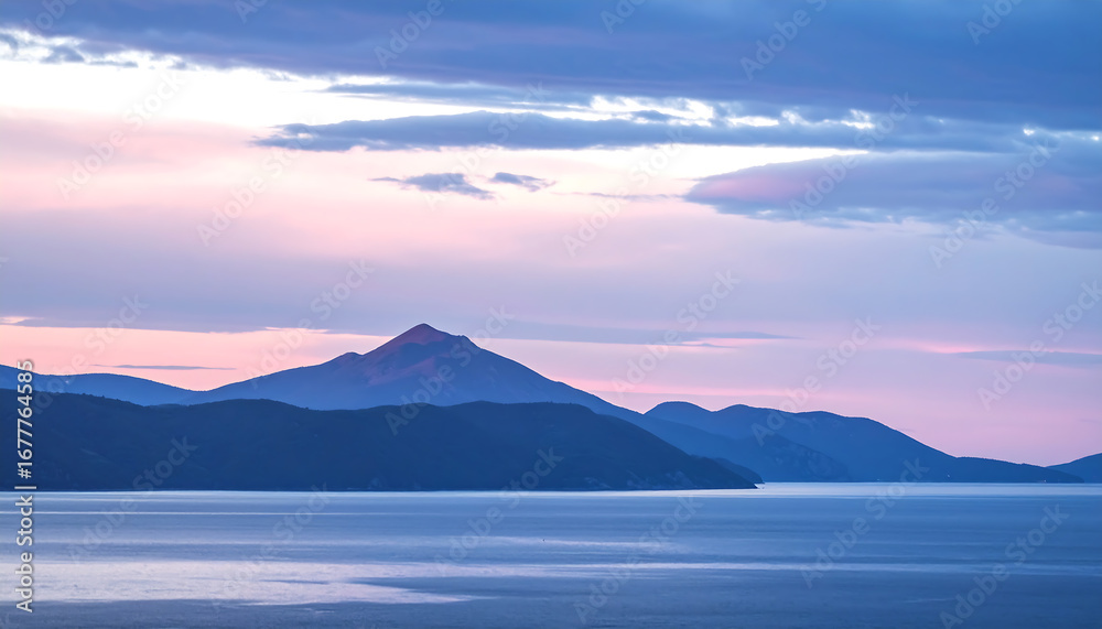 Fototapeta premium The shimmer with vibrant gradients of blue, pink, and violet mountain