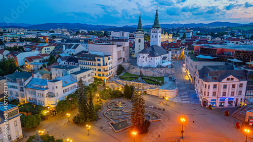 Vászonkép Sunset panorama of Andrej Hlinka square in Zilina, Slovakia