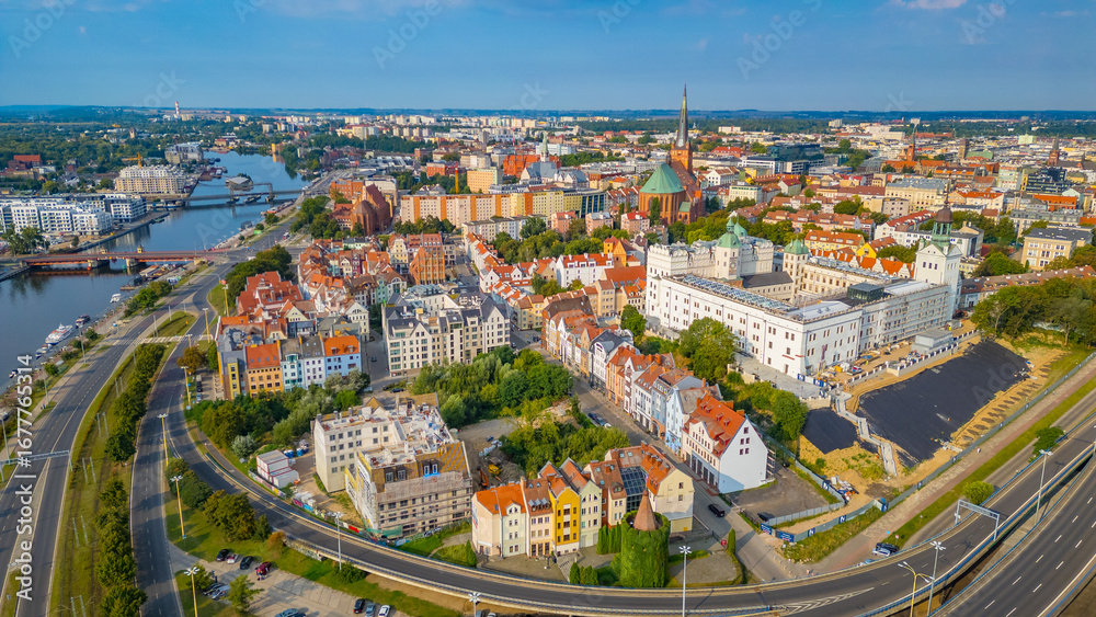Obraz premium Aerial panorama of the old town in Szczecin, Poland