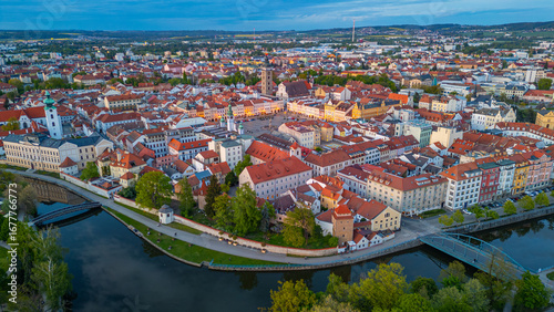 Fotografia Sunset panorama view of Ceske Budejovice in Czech republic