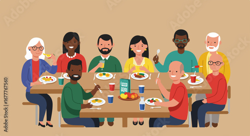 Friends having dinner together around table, enjoying food and drinks in joyful company. Dinner together is all about shared meals and great conversation, strengthens bonds, creates memories.