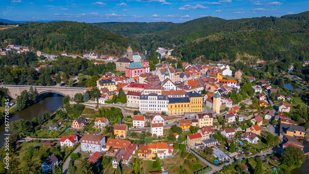 Fototapeta premium Panorama view of old town of Loket, Czech republic