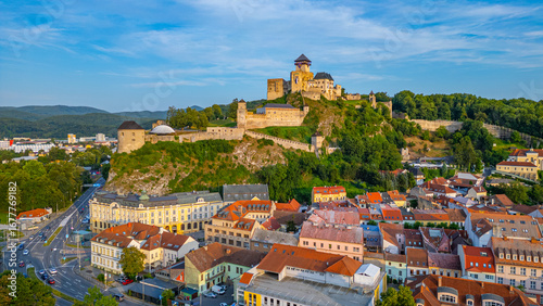 Bild auf Leinwand Trencin castle overlooking the old town, Slovakia