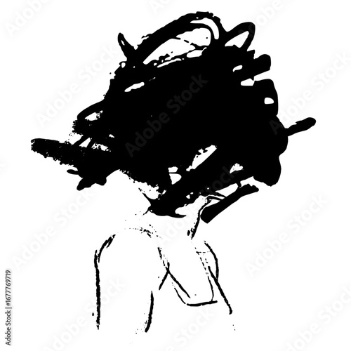 Emotional Charcoal Sketch of a Distressed Woman with Eyes Obscured by a Dark Smudge