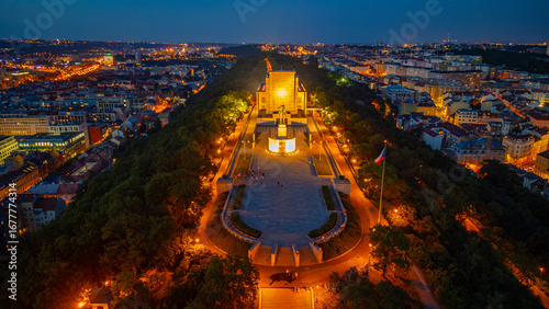 Sunset panorama view of Vitkov memorial in Prague, Czech republi