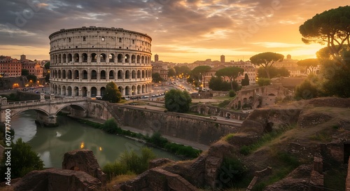 Majestic Colosseum at Dusk: A Stunning View of Ancient Rome's Iconic Landmark