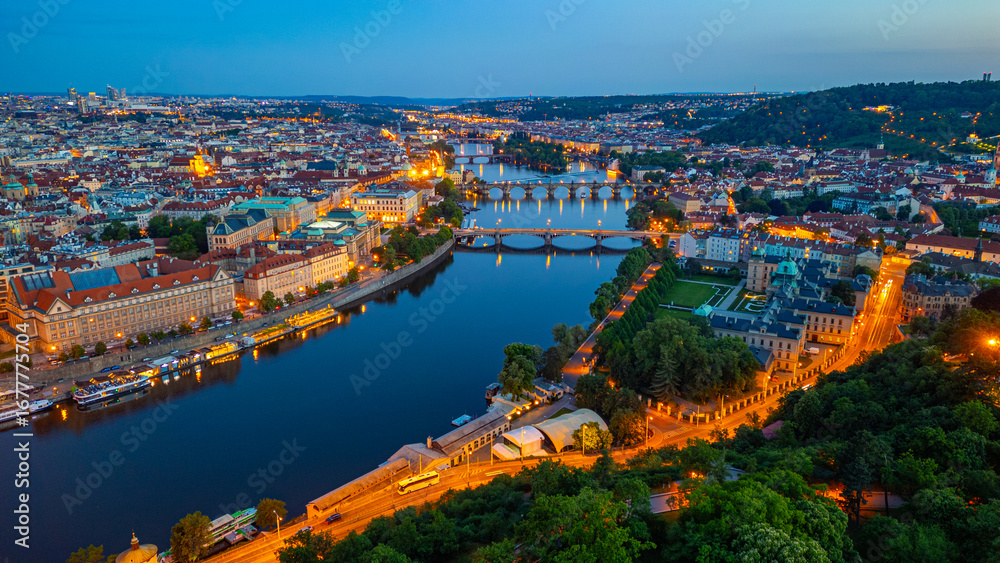 Obraz premium Sunset over Vltava river viewed from Letna in Prague, Czech repu