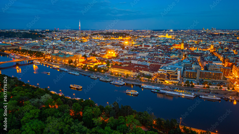 Fototapeta premium Sunset panorama view of Prague from Letna plain, Czech republic