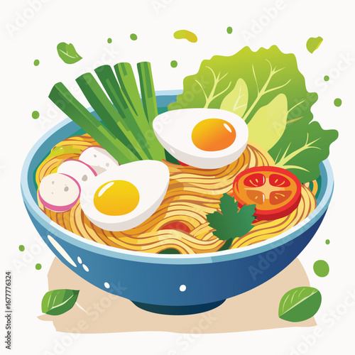Delicious Noodle Bowl Vector Illustration