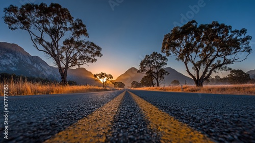 Wallpaper Mural Long Road Leading into the Mountains at Sunrise Torontodigital.ca