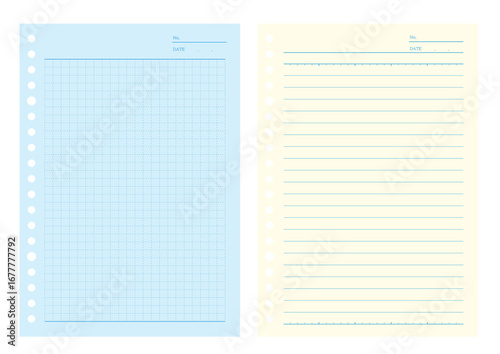 白紙のルーズリーフ（罫線・方眼紙）