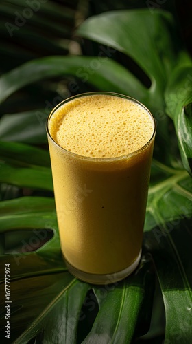 Wallpaper Mural "Fresh Mango Smoothie with Tropical Leaves in the Background" Torontodigital.ca