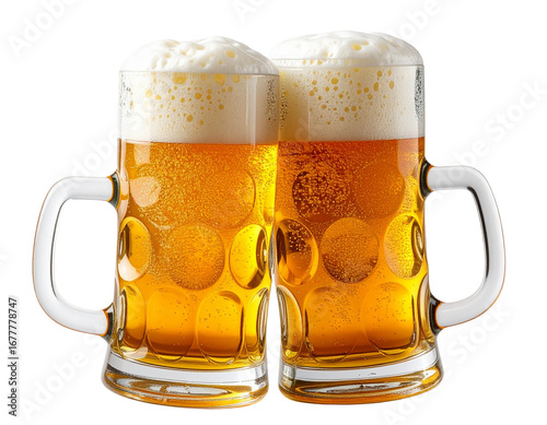 Two beer mugs isolated on transparent background png
