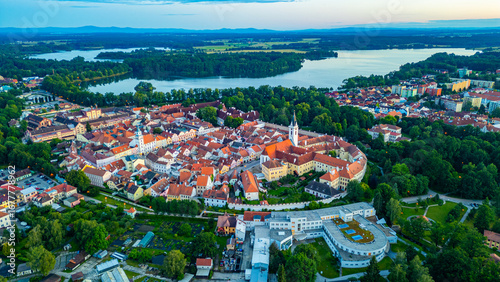Sunset panorama view of Trebon, Czech republic