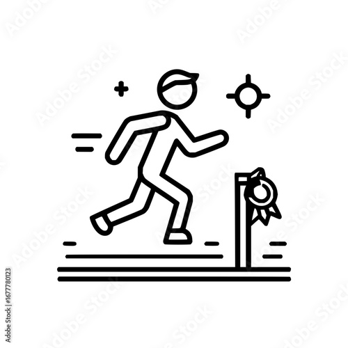 Achieve goal success running towards target reaching finish line winning competition vector illustration