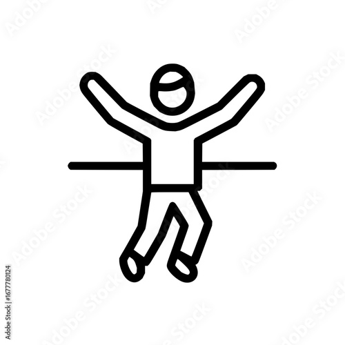 Line art of a person crossing the finish line in a race winning competition or marathon event victory moment