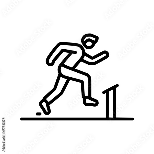 Hurdle race athlete vector illustration of running man jumping over obstacle for sports competition design