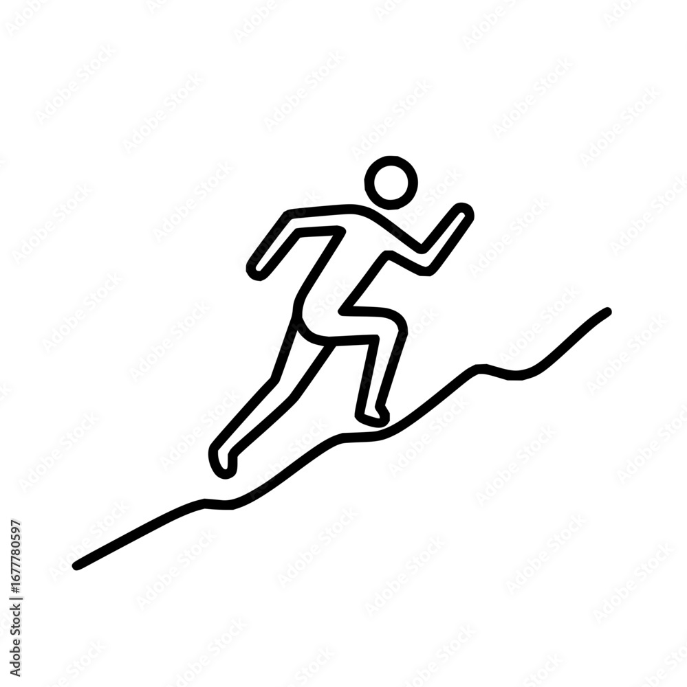 Obraz premium Running uphill outline vector image for fitness training and marathon race preparation and exercise routine
