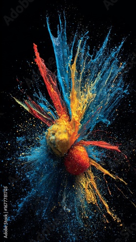 Wallpaper Mural Slow motion water balloon explosion with vibrant colors, high-speed photography effect Torontodigital.ca