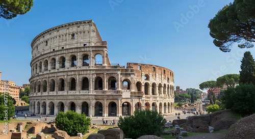 Majestic colosseum view beneath serene sky in rome iconic monument showcasing enduring
