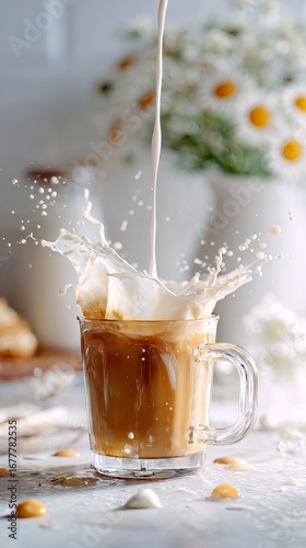 Wallpaper Mural Splash of milk pouring into coffee in mid-air, frozen motion close-up with creamy swirl, beverage and breakfast concept Torontodigital.ca