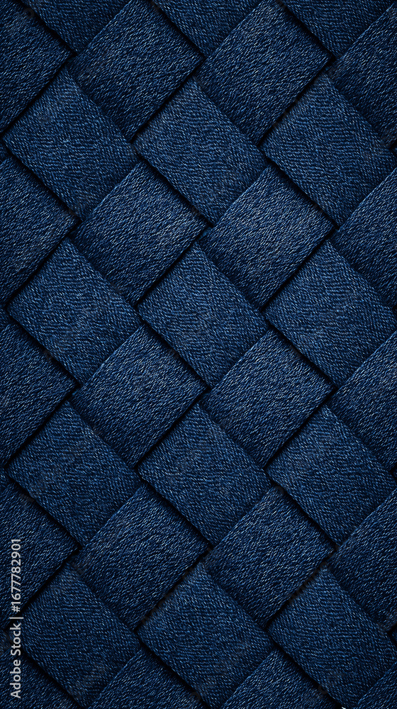 Fototapeta premium A dark blue denim weave pattern texture showcases classic fabric design, detailed stitching, and the timeless appeal of denim material.