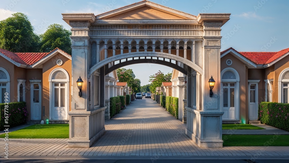 Fototapeta premium Elegant Archway Leading to Residential Community