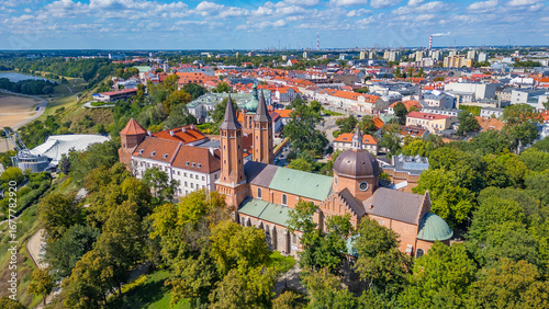 Quadro su tela Panorama view of the cathedral in Plock, Poland