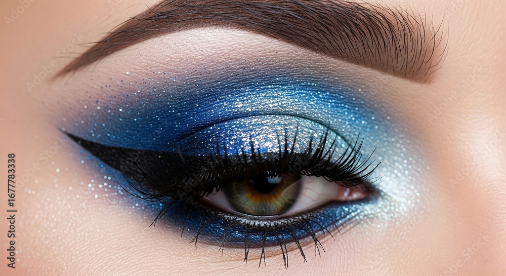 Fototapeta premium Eye Makeup Artistry Captivating Blue Smokey Eye and Dramatic Eyeliner Close-Up