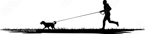 Silhouette of Running Person With Dog on Leash Outdoor Scene
