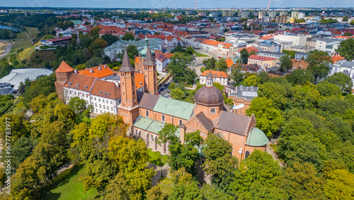 Tableau sur toile Panorama view of the cathedral in Plock, Poland