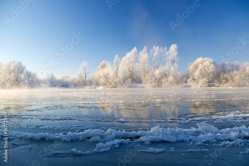 Frozen river early in the morning