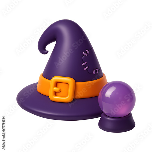 Halloween Witch Hat and Crystal Ball 3D Render