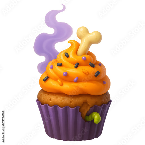 3D Halloween Cupcake with Bone and Worm
